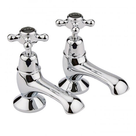 Bayswater Crosshead Dome Bath Taps Pair - Black/Chrome