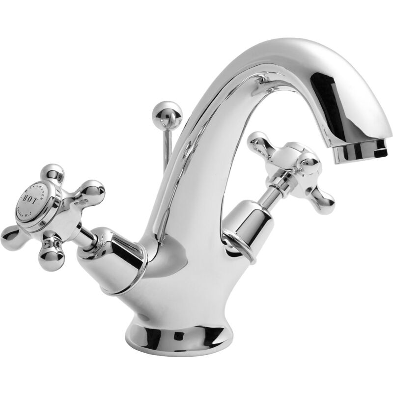 Bayswater - Crosshead Dome Mono Basin Mixer Tap with Waste - White/Chrome