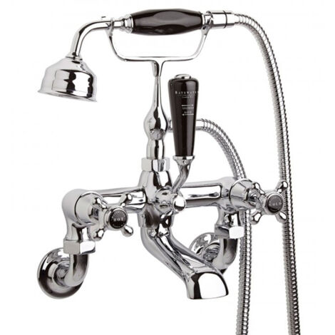 Bayswater Crosshead Dome Wall Mounted Bath Shower Mixer Tap Black/Chrome