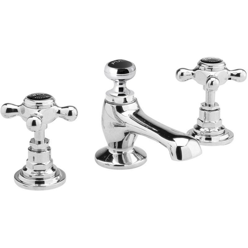 Bayswater - Crosshead Hex 3-Hole Basin Mixer Tap with Waste - Black/Chrome
