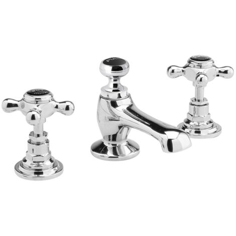 Bayswater Crosshead Hex 3-Hole Basin Mixer Tap with Waste - Black/Chrome