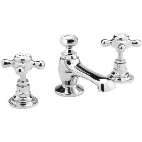 Bayswater Crosshead Hex 3-Hole Basin Mixer Tap with Waste - White/Chrome