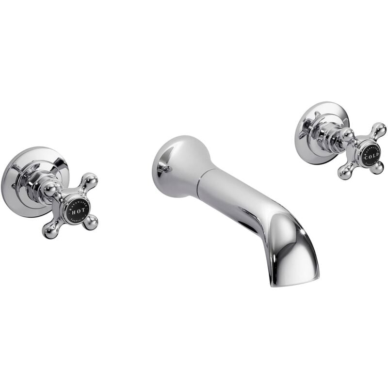 Crosshead Hex 3-Hole Wall Mounted Bath Filler Tap Black/Chrome - Bayswater