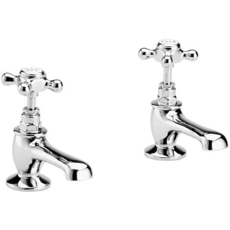 Bayswater Crosshead Hex Basin Taps Pair - White/Chrome