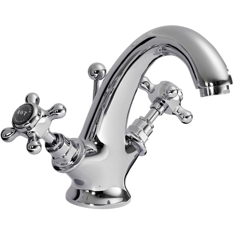Crosshead Hex Mono Basin Mixer Tap with Waste - Black/Chrome - Bayswater