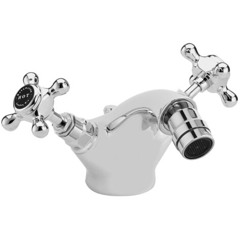 Bayswater Crosshead Hex Mono Bidet Mixer Tap with Waste - Black/Chrome