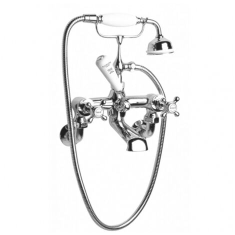 Bayswater Crosshead Hex Wall Mounted Bath Shower Mixer Tap White/Chrome