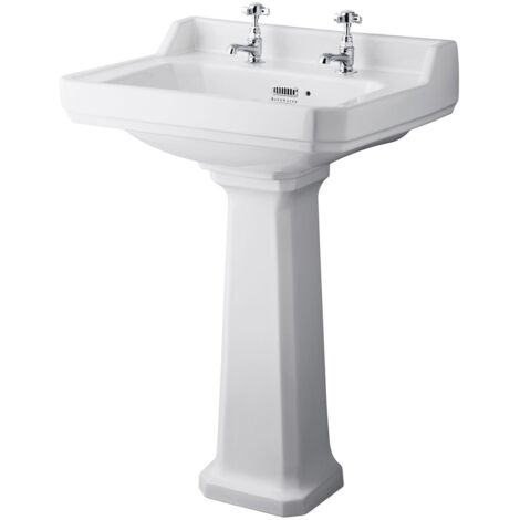Bayswater Fitzroy Basin with Full Pedestal 595mm Wide 2 Tap Hole