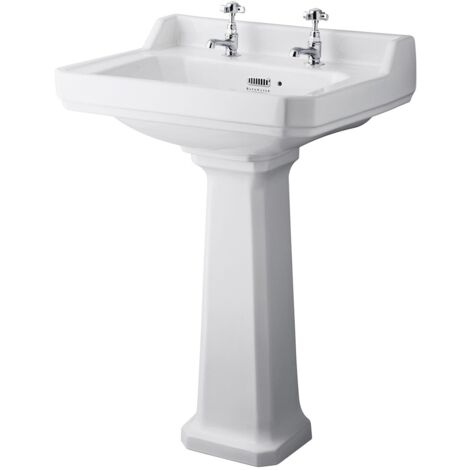 Bayswater Fitzroy Basin with Large Full Pedestal 595mm Wide 2 Tap Hole
