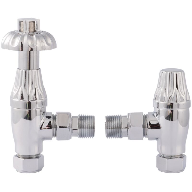 Bayswater Fluted Angled Thermostatic Radiator Valves Pair and Lockshield Chrome