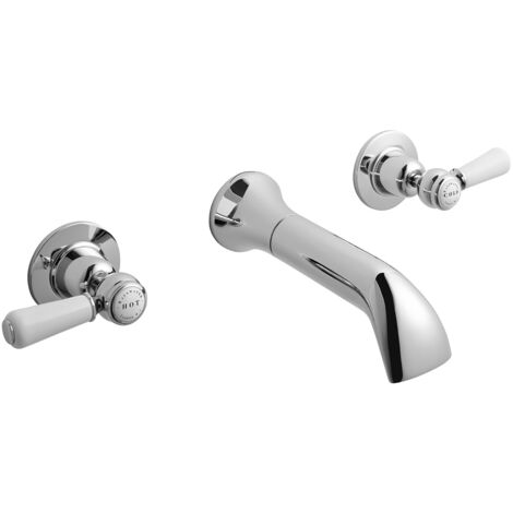 Bayswater Lever Dome 3-Hole Wall Mounted Bath Filler Tap White/Chrome