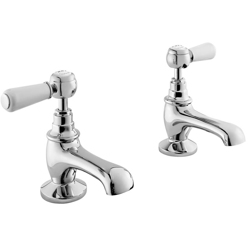 Lever Hex Basin Taps Pair - White/Chrome - Bayswater