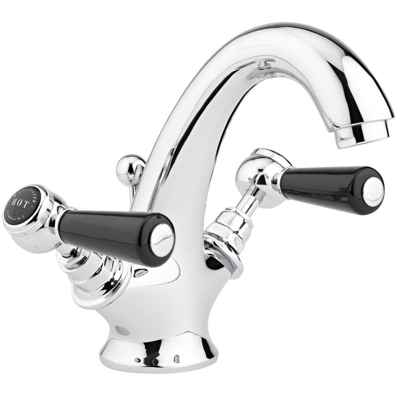 Lever Dome Mono Basin Mixer Tap with Waste - Black/Chrome - Bayswater