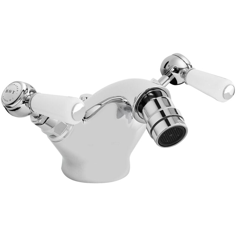 Bayswater Lever Hex Mono Bidet Mixer Tap with Waste - White/Chrome