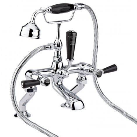 Bayswater Lever Dome Pillar Mounted Bath Shower Mixer Tap Black/Chrome