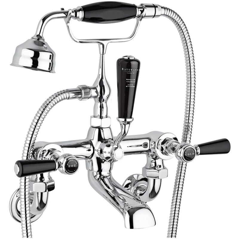 Lever Dome Wall Mounted Bath Shower Mixer Tap Black/Chrome - Bayswater