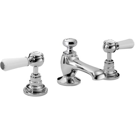 Bayswater Lever Hex 3-Hole Basin Mixer Tap with Waste - White/Chrome