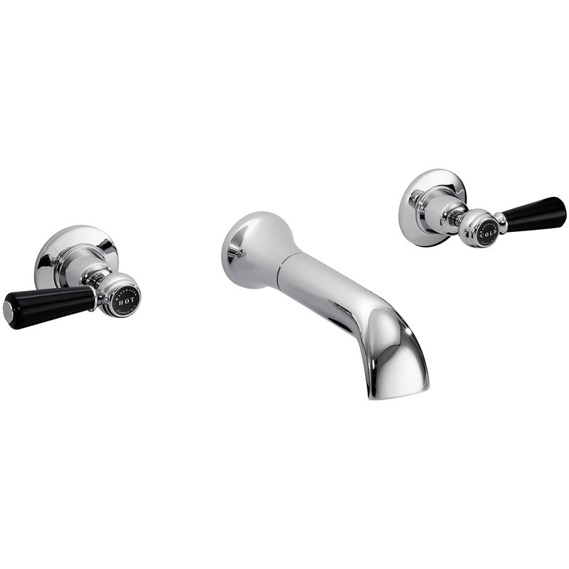 Lever Hex 3-Hole Wall Mounted Bath Filler Tap Black/Chrome - Bayswater