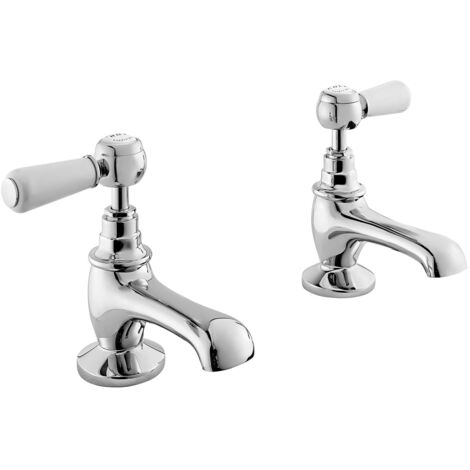 Bayswater Lever Hex Basin Taps Pair - White/Chrome