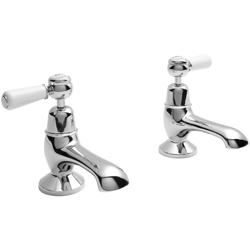 Lever Dome Bath Taps Pair - White/Chrome - Bayswater