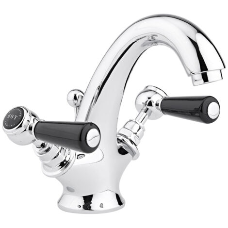 Bayswater Lever Hex Mono Basin Mixer Tap with Waste - Black/Chrome