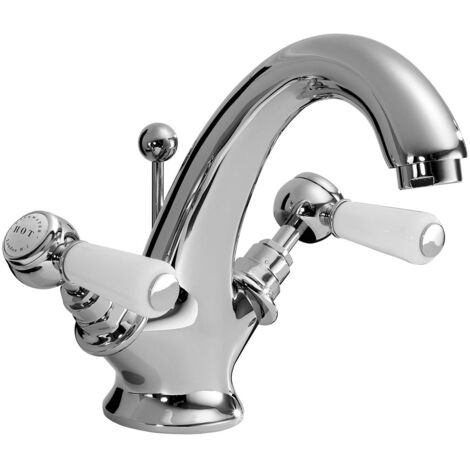 Bayswater Lever Hex Mono Basin Mixer Tap with Waste - White/Chrome