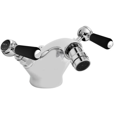 Bayswater Lever Hex Mono Bidet Mixer Tap with Waste - Black/Chrome