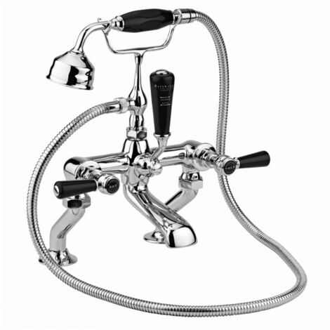 Bayswater Lever Hex Pillar Mounted Bath Shower Mixer Tap Black/Chrome