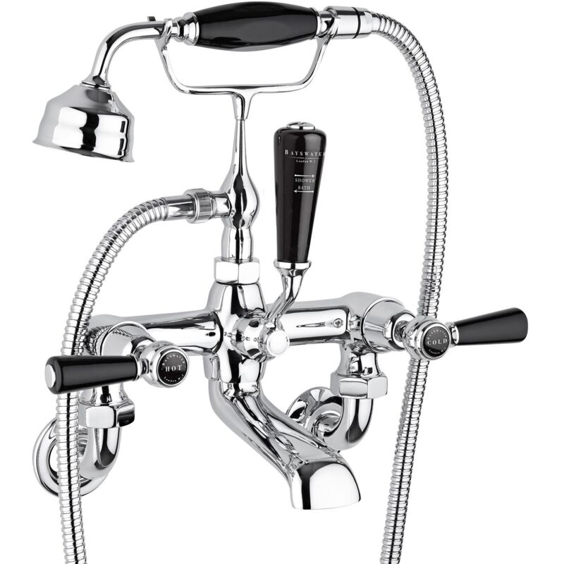 Lever Hex Wall Mounted Bath Shower Mixer Tap Black/Chrome - Bayswater