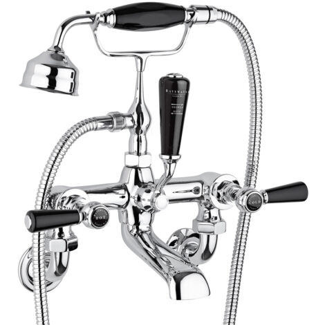 Bayswater Lever Hex Wall Mounted Bath Shower Mixer Tap Black/Chrome