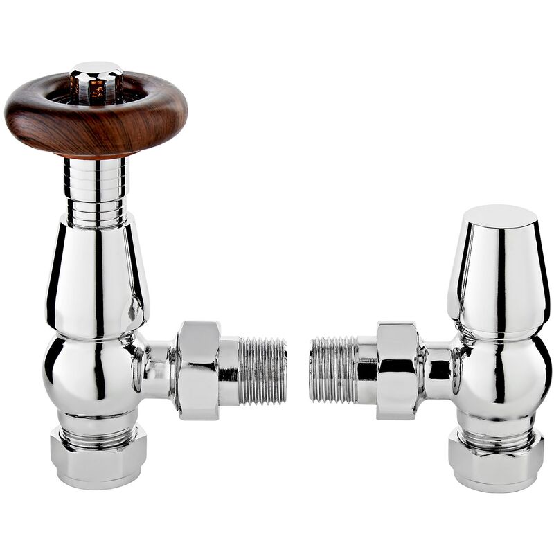 Bayswater Rounded Angled Thermostatic Radiator Valves Pair and Lockshield Chrome