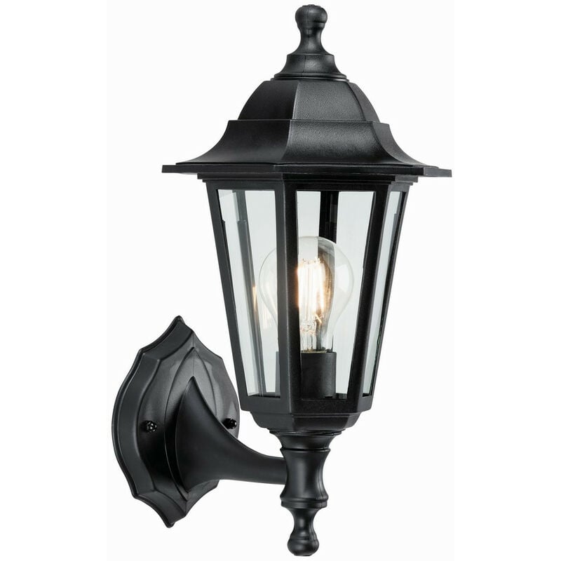 Endon Bayswater - 1 Light Outdoor Wall Lantern Clear Glass, Black Polypropylene IP44, E27