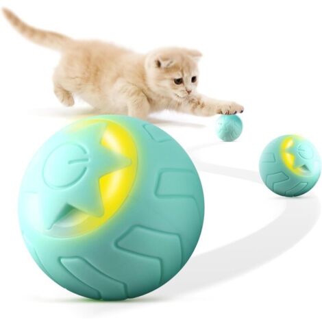 Baytion Balle interactive pour chat, jouet intelligent d'intérieur à roulement automatique avec lumière LED à couleur changeante, 2 modes, rechargeable de type C pour chats et chiots, vert menthe