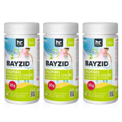 HÖFER CHEMIE GMBH BAYZID® Chlortabs 3x 1 kg langsam löslich 20g Chlortabletten für Pools und Whirlpools