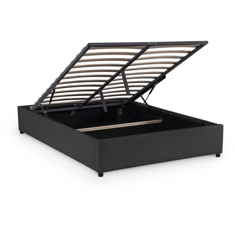 Mobilier Deco - bazil - Lit sommier relevable avec coffre en simili cuir noir 140x190 cm