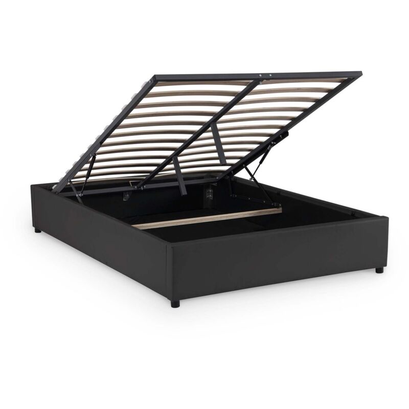 Mobilier Deco - bazil - Lit sommier relevable avec coffre en simili cuir noir 180x200