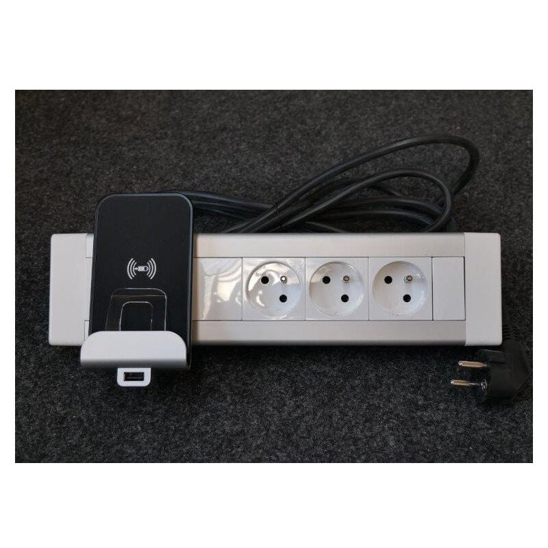 Bloc bureau 3 prises 2P+T 16A + 1 chargeur induction avec chargeur usb Type a cordon 3m Legrand