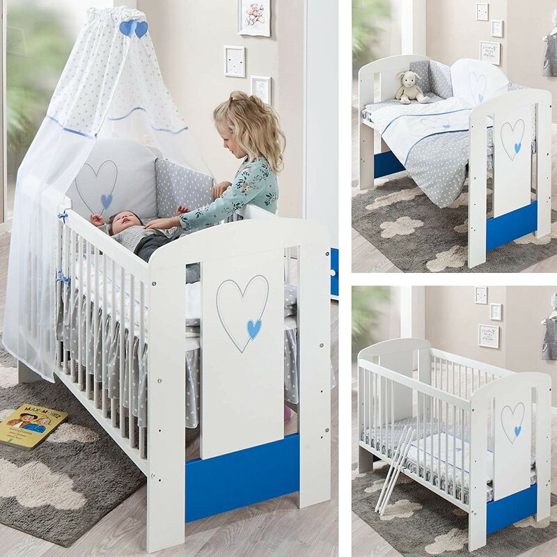 Bb-loisir - bb Lit bébé cododo 120 x 60 cm cœur bleu avec Set de lit complète