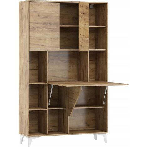 Bb-Loisir – Bureau bibliothèque pliant 175x105x34cm – Panneau contrecollé – Charnières amorties – Meuble à fixer au mur pour sécurité