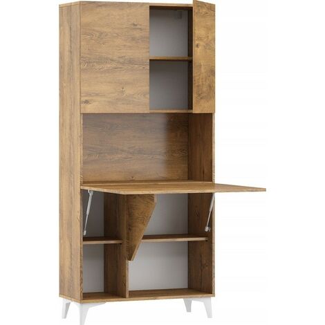Bb-Loisir – Bureau convertible en armoire 175x80x36cm – Panneau contrecollé – Charnières à fermeture douce – Rangement intégré – Chêne foncé