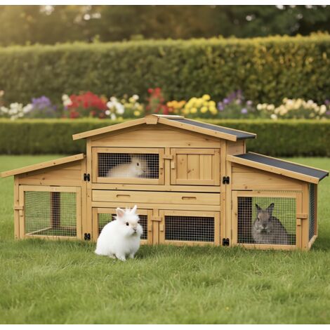 Bb-Loisir – Clapier en bois pour lapins 180x62x72cm – Matériau pin durable avec glaçure écologique – Accès facile et nettoyage simplifié