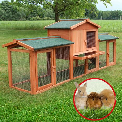 Bb-Loisir – Clapier enclos pour lapin 203 x 53 x 85,5 cm – En bois de pin résistant aux intempéries – 4 portes d'accès – Tiroir pour nettoyage facile - XXL 040 BB