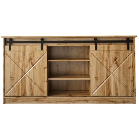 Bb-Loisir – Commode de rangement chêne wotan 160x81x35cm – Façades coulissantes – Panneau MDF et ABS – Meuble moderne pour salon ou chambre