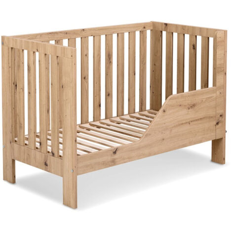 Bb-Loisir – Lit bébé 120x60cm chêne – Barreaux amovibles – Barrière de sécurité – 3 niveaux de hauteur – Panneau MDF et meuble