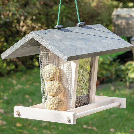 Bb-Loisir – Mangeoire à oiseaux extérieure suspendue – Bois massif résistant aux intempéries – Dimensions 33x22x26cm – Pour jardin ou balcon