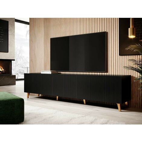 Bb-Loisir – Meuble TV 201x53x40 cm noir PALACE – Corpus en panneau stratifié 16 mm – Charge maximale 35 kg – Design moderne et personnalisable