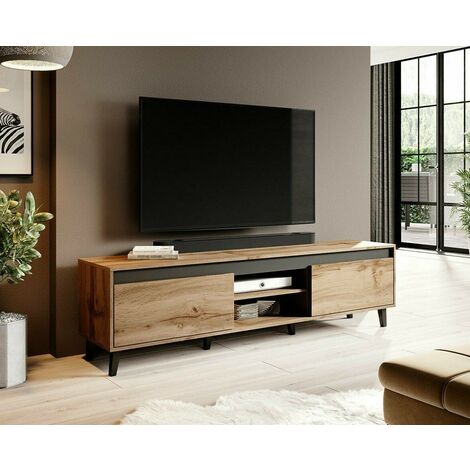 Bb-Loisir – Meuble TV chêne Wotan 170x49x38 cm – Pieds anthracite – Panneaux de particules mélaminé – Style moderne pour salon