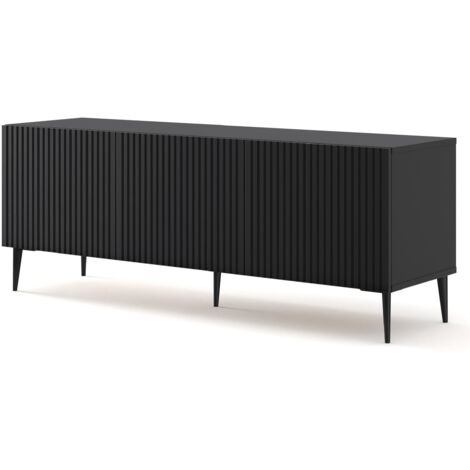 Bb-Loisir – Meuble TV Ravenna B 150 cm – 3 placards – Système push to open – Corps en panneau stratifié – Pieds en métal noir - CM 3 D