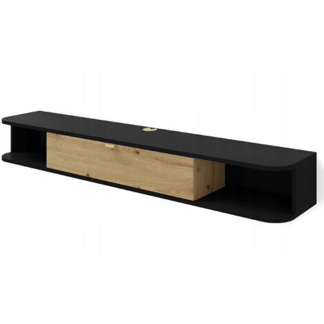 Bb-Loisir – Meuble TV suspendu 156x20x29cm – Panneau laminé 16mm – Chant ABS – Cache câbles décoratif – Poignée métal