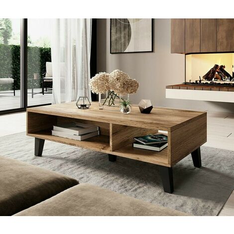 Bb-Loisir – Table basse fixe 110x60cm – Chêne wotan – Panneau stratifié mat 16mm – Pieds originaux avec patins – Design moderne pour salon